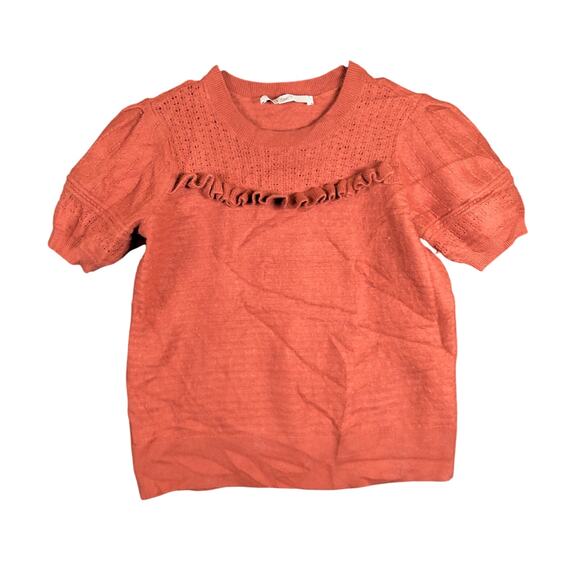 LOFT Womens Sweater Burnt Orange Ruffle Puff Sleeve Wool Blend Medium - Picture 1 of 11
